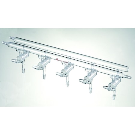 Synthware MANIFOLD, HIGH VACUUM SOLID GLASS STOPCOCKS, 5 PORT, 450mm. M260005